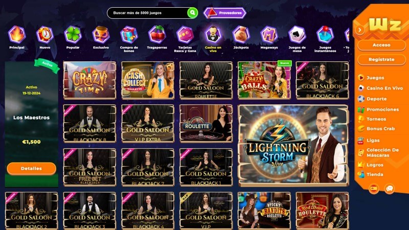 Juegos de Casino en Vivo de Wazamba España