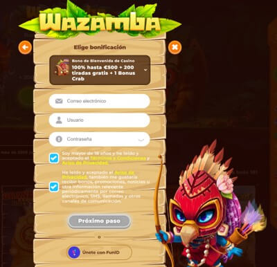 Registro en Wazamba España