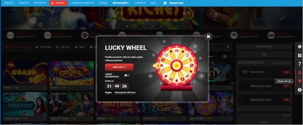 Promocione Lucky Wheel de Megapari España